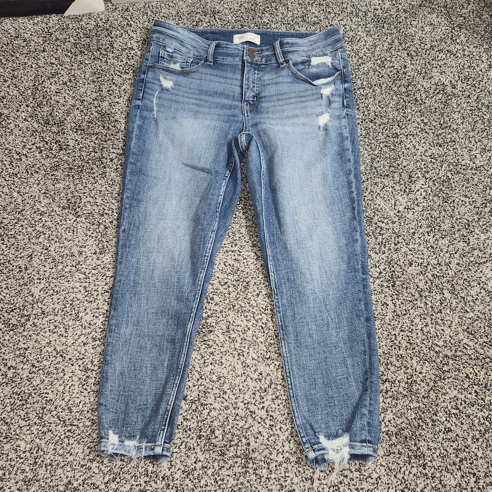 Bke Payton Universal Fit Mid Rise Ankle Skinny Jeans Destressed Stretch Sz 32x25